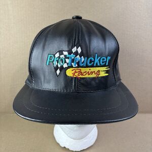 Vintage Pro Trucker Racing Hat Cap Strap Back Black Leather Adjustable